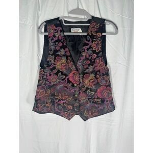 Essentials Sport Black Floral Tapestry Vest Women's Large Y2K vintage boho‎